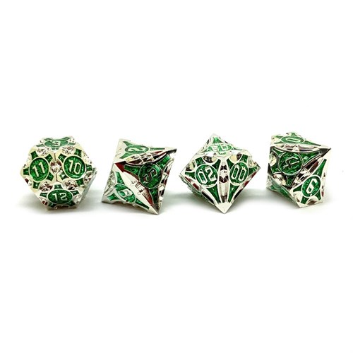 7-Piece Metal RPG Dice Set — Silver Malachite - photo 25972