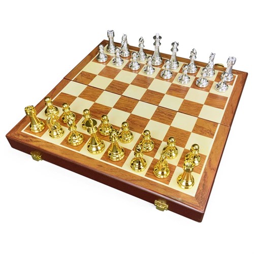Gift Chess Set 39×39 cm "Blitz Silver/Gold" with Weighted Pieces / Board Game - photo 28464