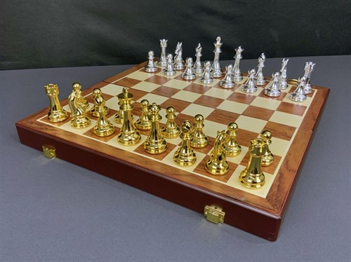 Gift Chess Set 39×39 cm "Blitz Silver/Gold" with Weighted Pieces / Board Game - photo 28466