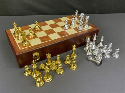 Gift Chess Set 39×39 cm "Blitz Silver/Gold" with Weighted Pieces / Board Game - photo 28467
