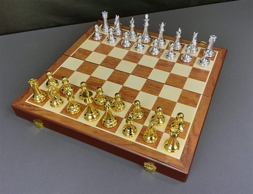 Gift Chess Set 39×39 cm "Blitz Silver/Gold" with Weighted Pieces / Board Game - photo 28470