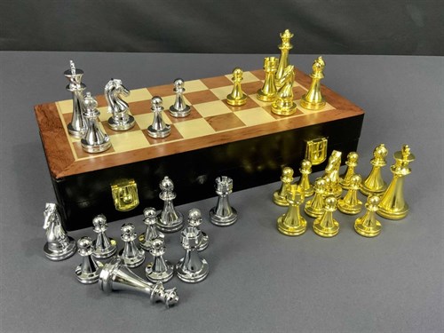 Gift Chess Set 29×29 cm "Gambit Silver/Gold" with Weighted Pieces / Board Game - photo 28481