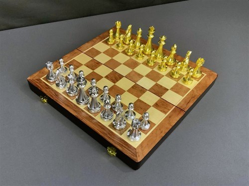 Gift Chess Set 29×29 cm "Gambit Silver/Gold" with Weighted Pieces / Board Game - photo 28484