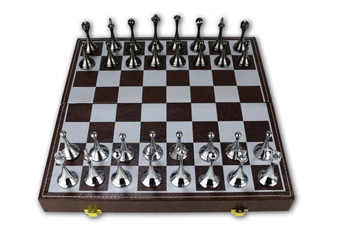 Gift Chess Set "Luxury" Silver and Blackened Metal 30×30 cm / Board Game - photo 28911