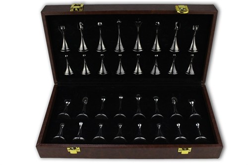 Gift Chess Set "Luxury" Silver and Blackened Metal 30×30 cm / Board Game - photo 28914