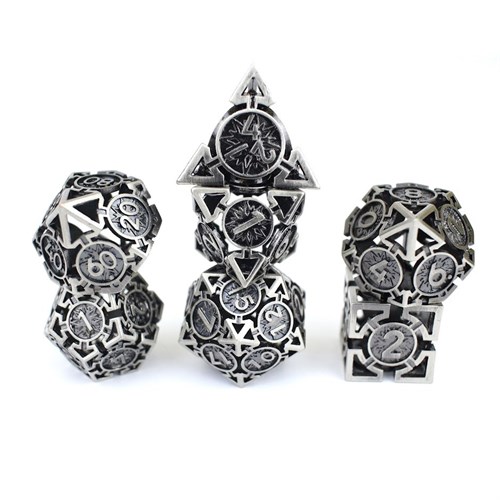 7-Piece Metal RPG Dice Set — Nickel Compass - photo 29370