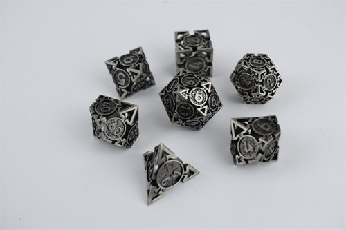 7-Piece Metal RPG Dice Set — Nickel Compass - photo 29371
