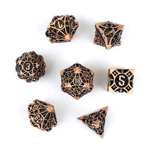 7-Piece Metal RPG Dice Set — Steampunk Bronze - photo 29456