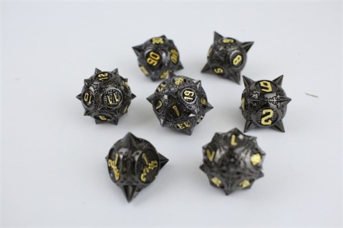 7-Piece Metal RPG Dice Set — Black-Gold Hedgehog - photo 29513