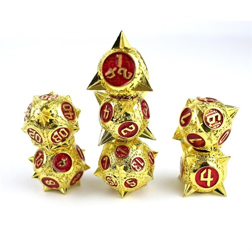 7-Piece Metal RPG Dice Set — Ruby-Gold Hedgehog - photo 29686