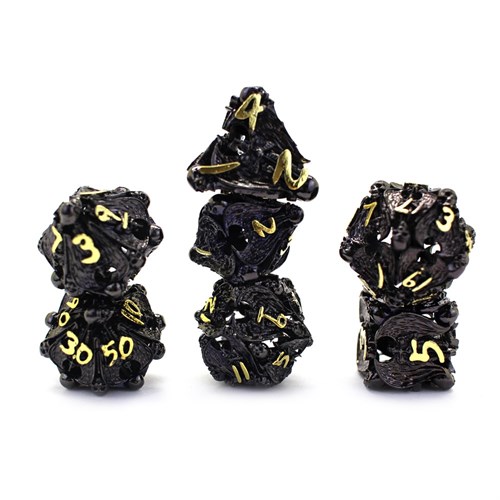 7-Piece Metal RPG Dice Set — Dark-Gold Angelic Sword - photo 29716