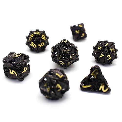 7-Piece Metal RPG Dice Set — Dark-Gold Angelic Sword - photo 29717