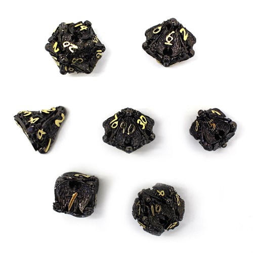 7-Piece Metal RPG Dice Set — Dark-Gold Angelic Sword - photo 29718