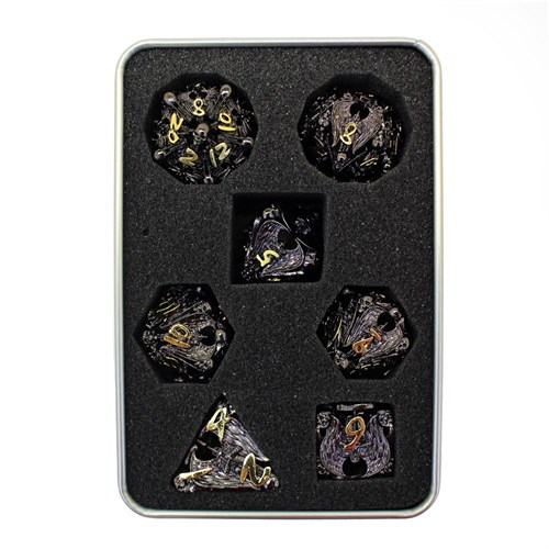 7-Piece Metal RPG Dice Set — Dark-Gold Angelic Sword - photo 29719