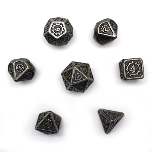 7-Piece Metal RPG Dice Set — Dark-Nickel Mechanism - photo 29749