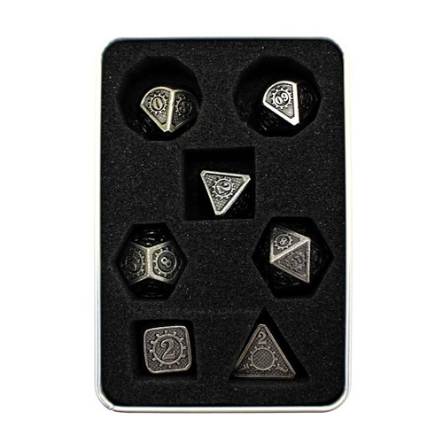 7-Piece Metal RPG Dice Set — Dark-Nickel Mechanism - photo 29751