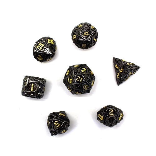 7-Piece Metal RPG Dice Set — Patterned Black Gold - photo 29760