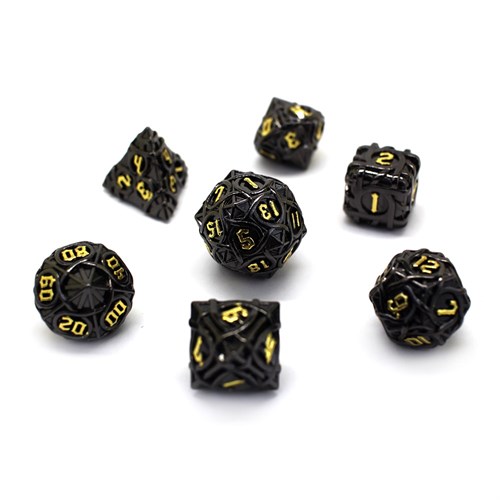 7-Piece Metal RPG Dice Set — Patterned Black Gold - photo 29761