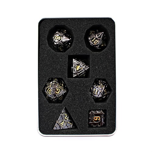 7-Piece Metal RPG Dice Set — Patterned Black Gold - photo 29762