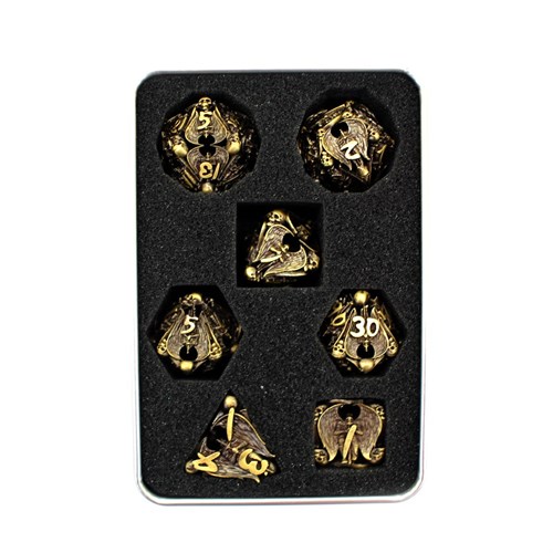 7-Piece Metal RPG Dice Set — Dark-Bronze Angelic Sword - photo 29820