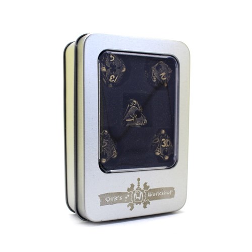 7-Piece Metal RPG Dice Set — Dark-Bronze Angelic Sword - photo 29821