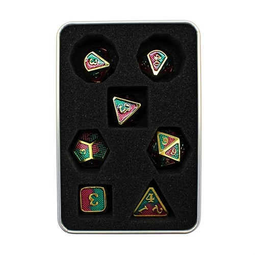 7-Piece Metal RPG Dice Set — Green Web - photo 29852