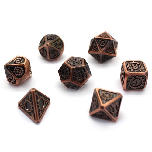 7-Piece Metal RPG Dice Set — Dark-Copper Mechanism - photo 29869