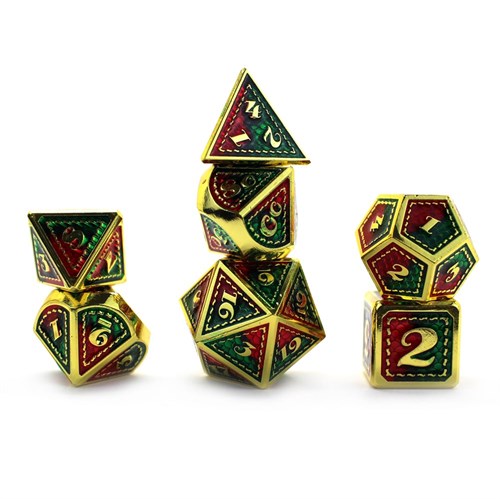 7-Piece Metal RPG Dice Set — Dragon Scale Red-Green - photo 29872