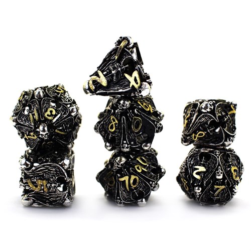 7-Piece Metal RPG Dice Set — Dark-Silver Angelic Sword - photo 29905
