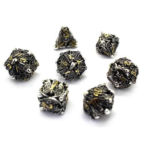 7-Piece Metal RPG Dice Set — Dark-Silver Angelic Sword - photo 29906