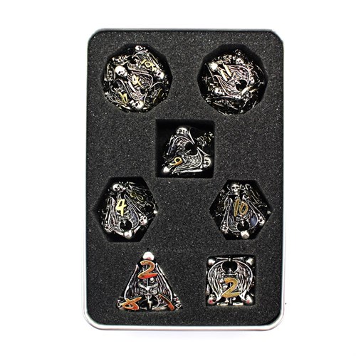 7-Piece Metal RPG Dice Set — Dark-Silver Angelic Sword - photo 29908