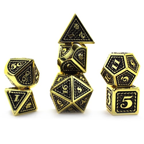 7-Piece Metal RPG Dice Set — Dragon Scale Faux Gold - photo 29929