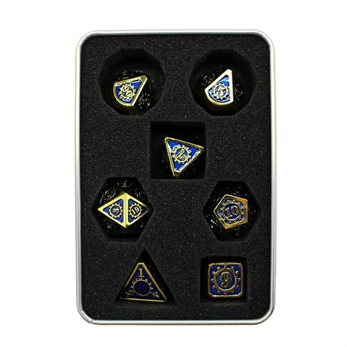 7-Piece Metal RPG Dice Set — Dark-Blue Mechanism - photo 29956