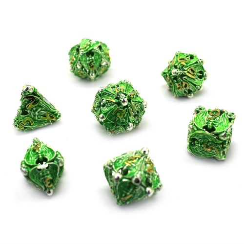 7-Piece Metal RPG Dice Set — Green Angelic Sword - photo 29967