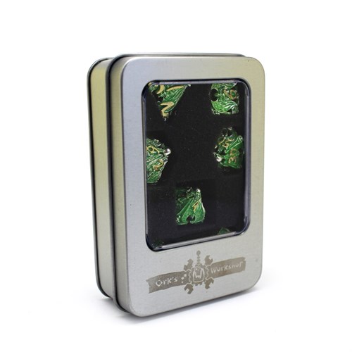 7-Piece Metal RPG Dice Set — Green Angelic Sword - photo 29970