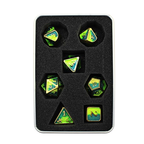 7-Piece Metal RPG Dice Set — Green-Blue Web - photo 29975