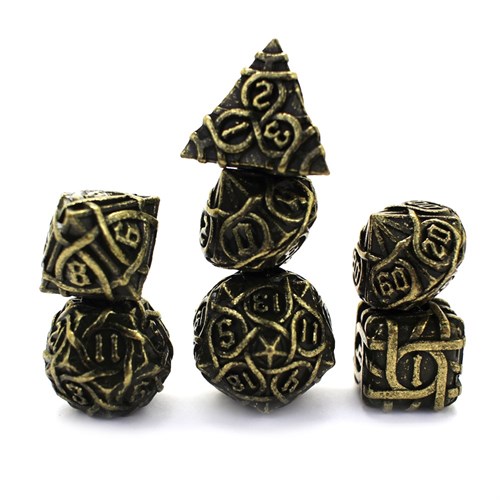 7-Piece Metal RPG Dice Set — Patterned Light Bronze - photo 30012