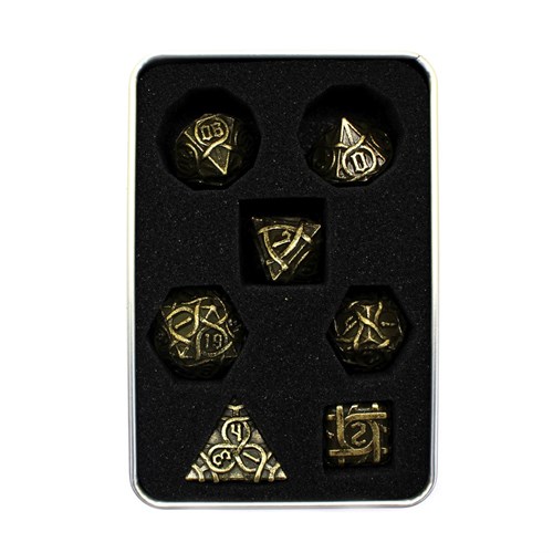 7-Piece Metal RPG Dice Set — Patterned Light Bronze - photo 30015