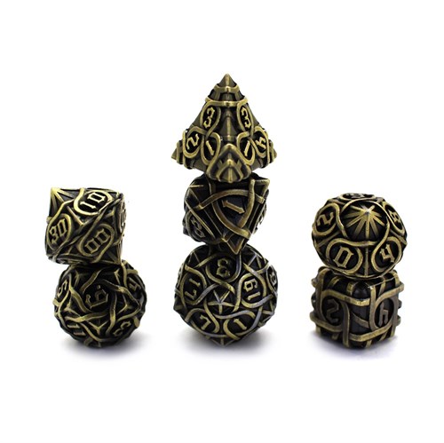 7-Piece Metal RPG Dice Set — Patterned Ancient Bronze - photo 30045