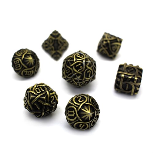 7-Piece Metal RPG Dice Set — Patterned Ancient Bronze - photo 30046
