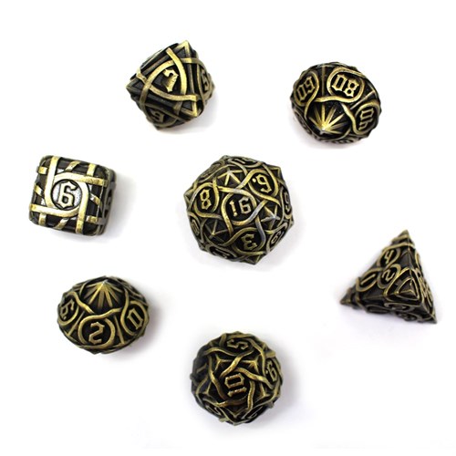 7-Piece Metal RPG Dice Set — Patterned Ancient Bronze - photo 30047