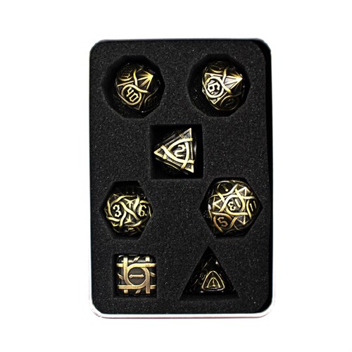 7-Piece Metal RPG Dice Set — Patterned Ancient Bronze - photo 30048