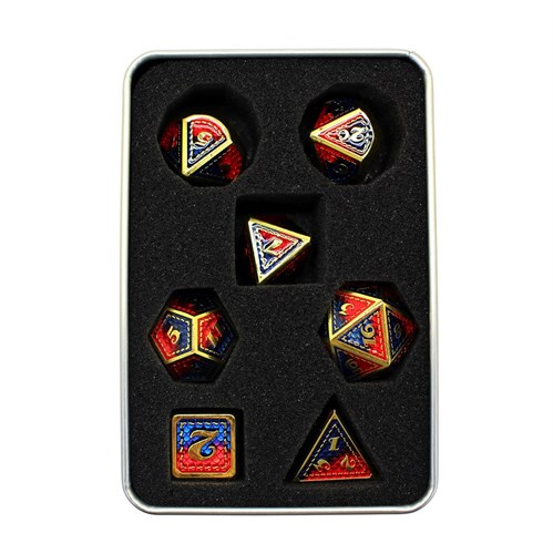 7-Piece Metal RPG Dice Set — Dragon Scale Red-Blue - photo 30069