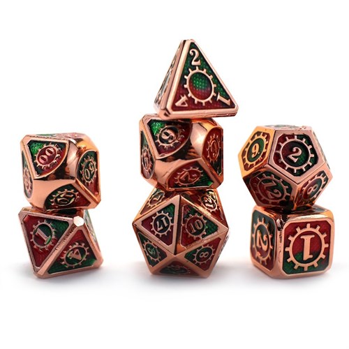 7-Piece Metal RPG Dice Set — Copper-Light Blue Mechanism - photo 30077