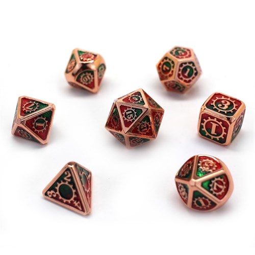 7-Piece Metal RPG Dice Set — Copper-Light Blue Mechanism - photo 30078