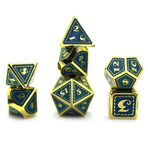 7-Piece Metal RPG Dice Set — Dragon Scale Gold-Light Blue - photo 30109