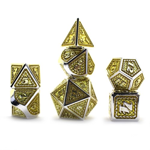 7-Piece Metal RPG Dice Set — Dragon Scale Yellow Silver - photo 30114