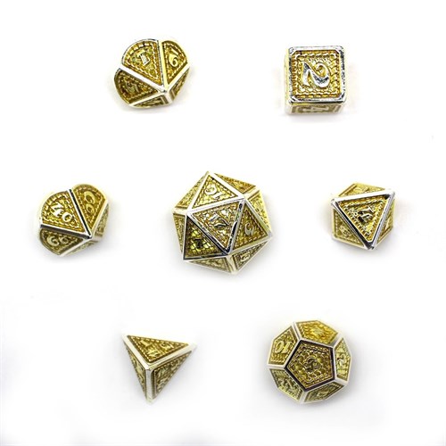 7-Piece Metal RPG Dice Set — Dragon Scale Yellow Silver - photo 30115