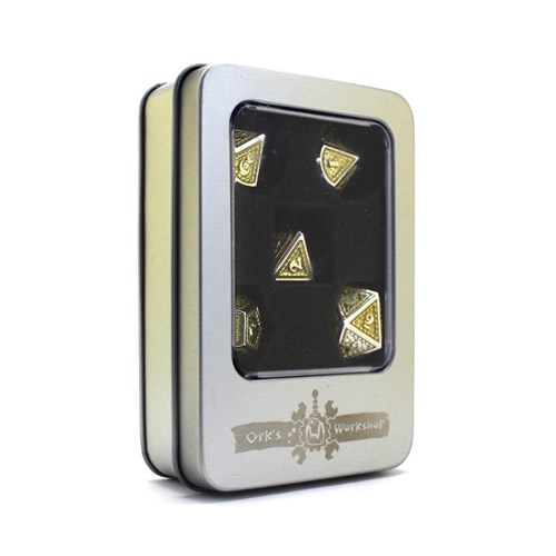 7-Piece Metal RPG Dice Set — Dragon Scale Yellow Silver - photo 30118