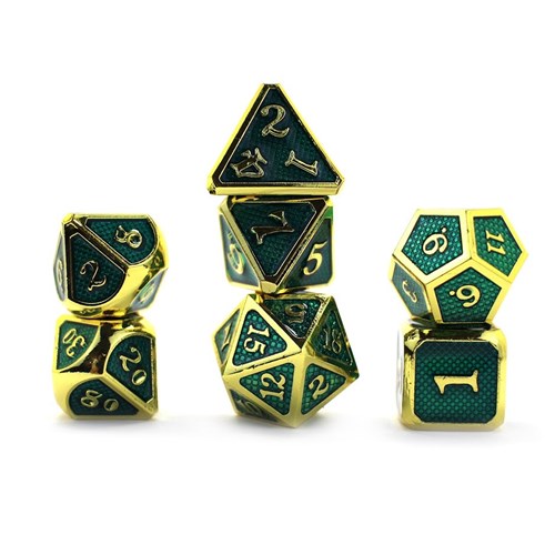 7-Piece Metal RPG Dice Set — Gold-Light Blue Web - photo 30134